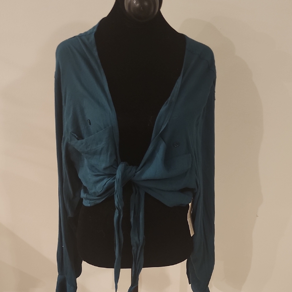 Teal Tie-Front Blouse